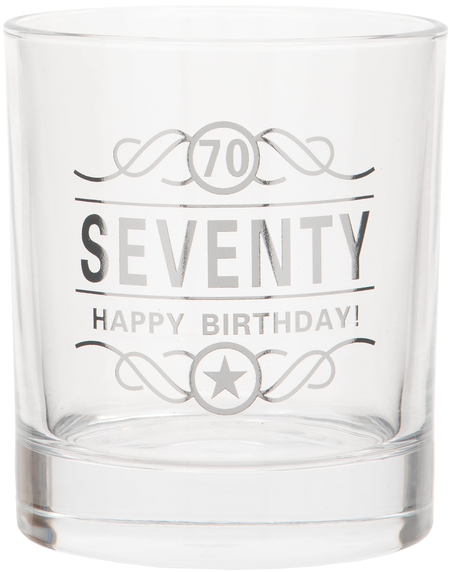 Maturi 70th Birthday Spirit Glass 'Seventy Happy Birthday!', 350ml, Gift Boxed