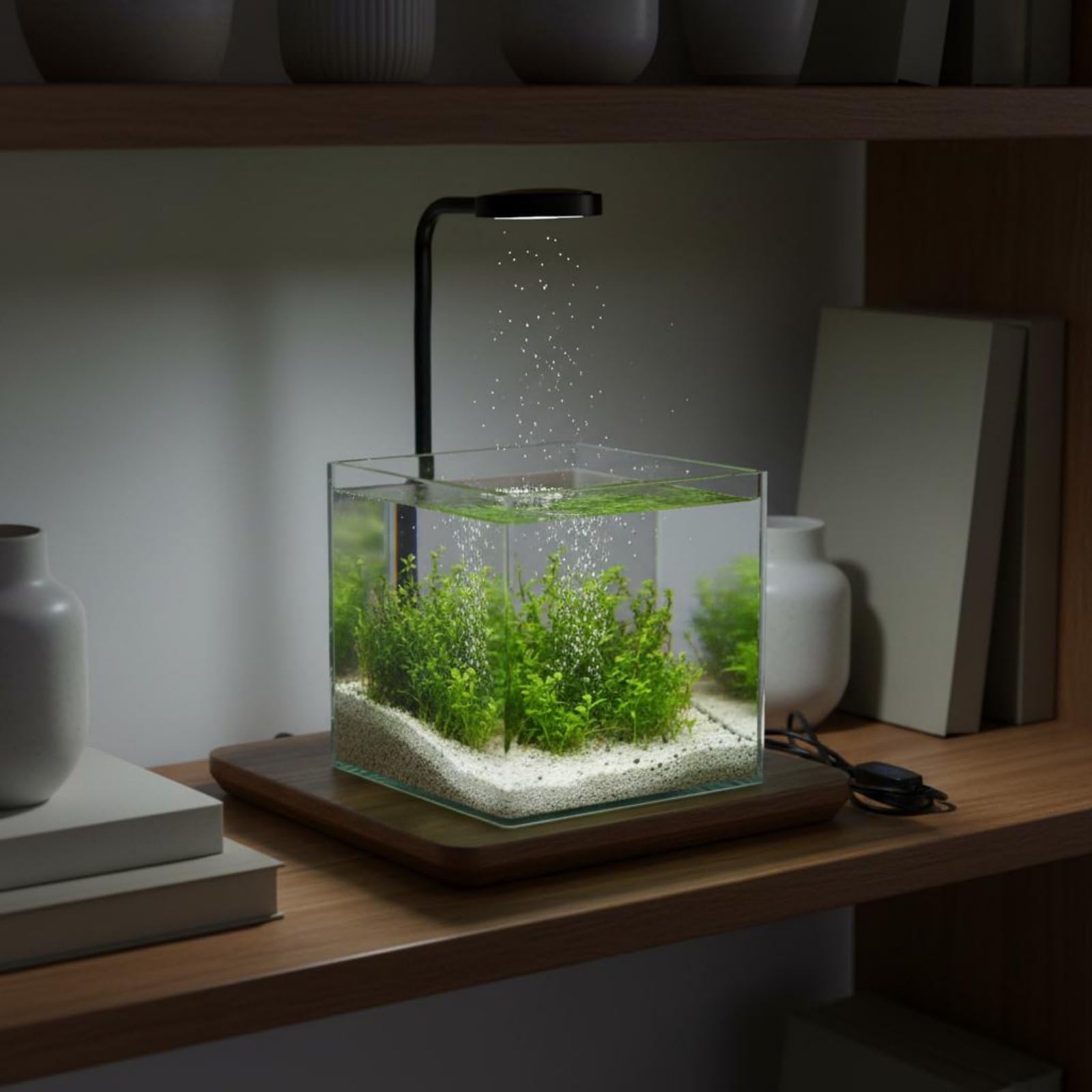 Lámpara de Acuario LED Luz de Pecera Lámpara para Paisajismo Acuático Lámpara de Plantas con Brazo Ajustable Control Sencillo de Colores y Brillo Base, Blanco Marfil, Grande
