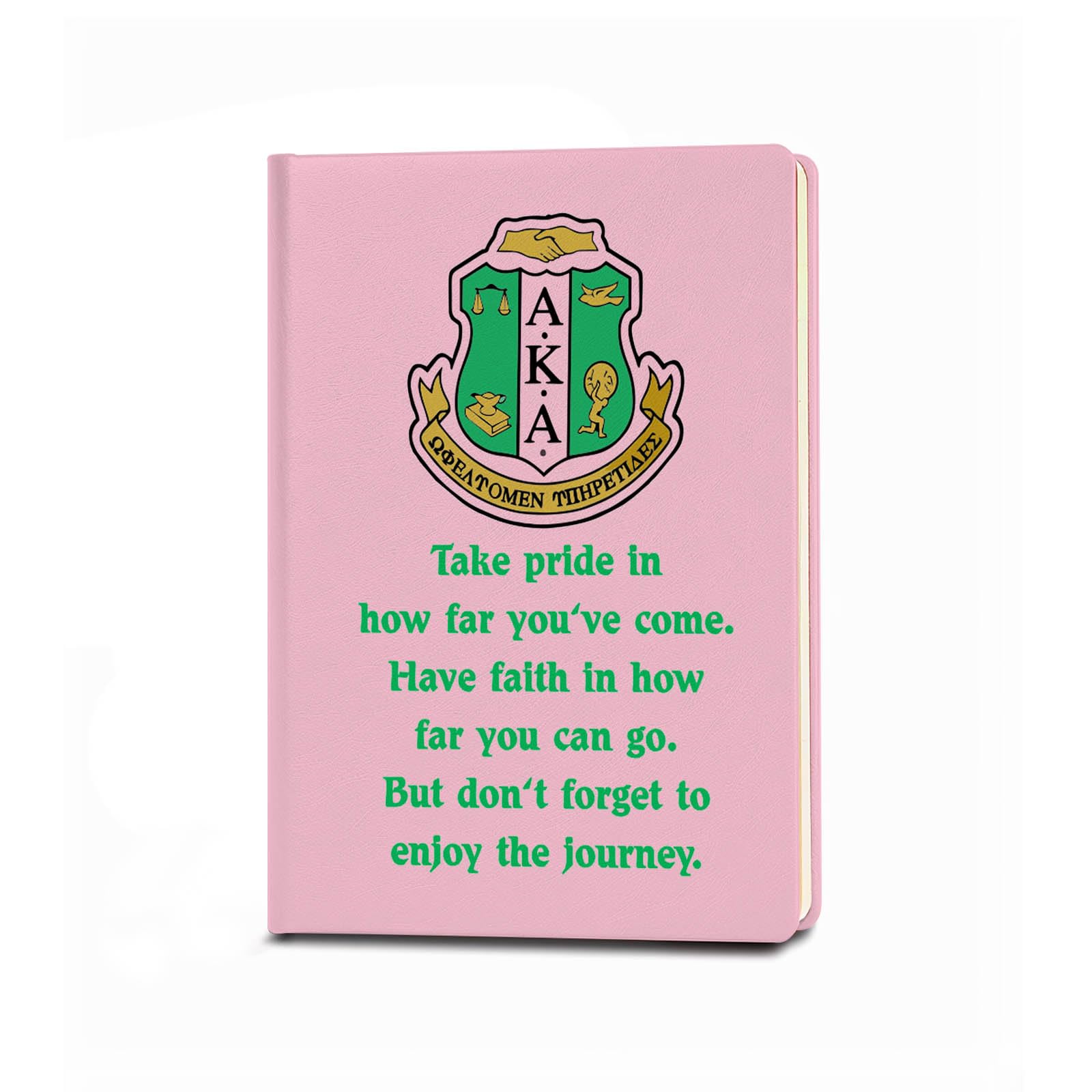JOHSBYD AKA Sorority Gift Leather Notebook for Women Girls Pink and Green Greek Sorority Journal Notebook Inspirational Birthday Christmas Gifts for
