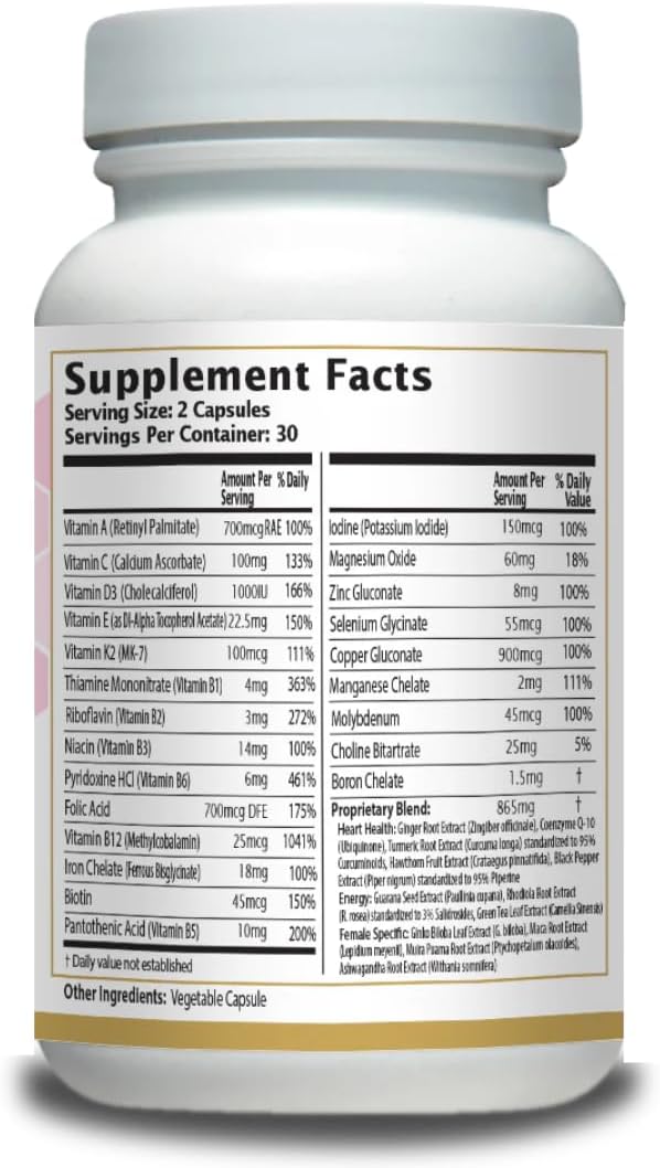 Women’s Multivitamin with Iron, Vitamin D3, Magnesium, B-Complex & Herbal Support – 60 Capsules – Energy, Hormone Balance, Heart Health – AnuMed - Image 2