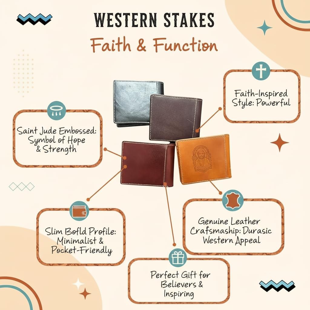 Minimalist Leather Wallet for Men – Saint Jude Embossed Bifold – Slim Western Religious Wallet - Image 4