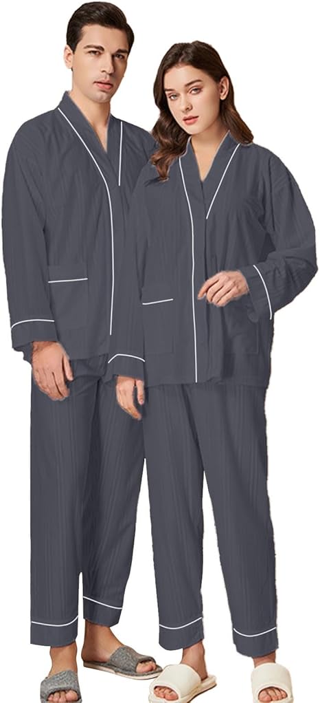 Duohropke Pyjama Court Pour Homme - En Satin - Deux Pièces - Dégradé De Couleurs - Avec Boutonnière - T-shirt à Manches Courtes Et Short De Nuit - Doux - Coupe Ample