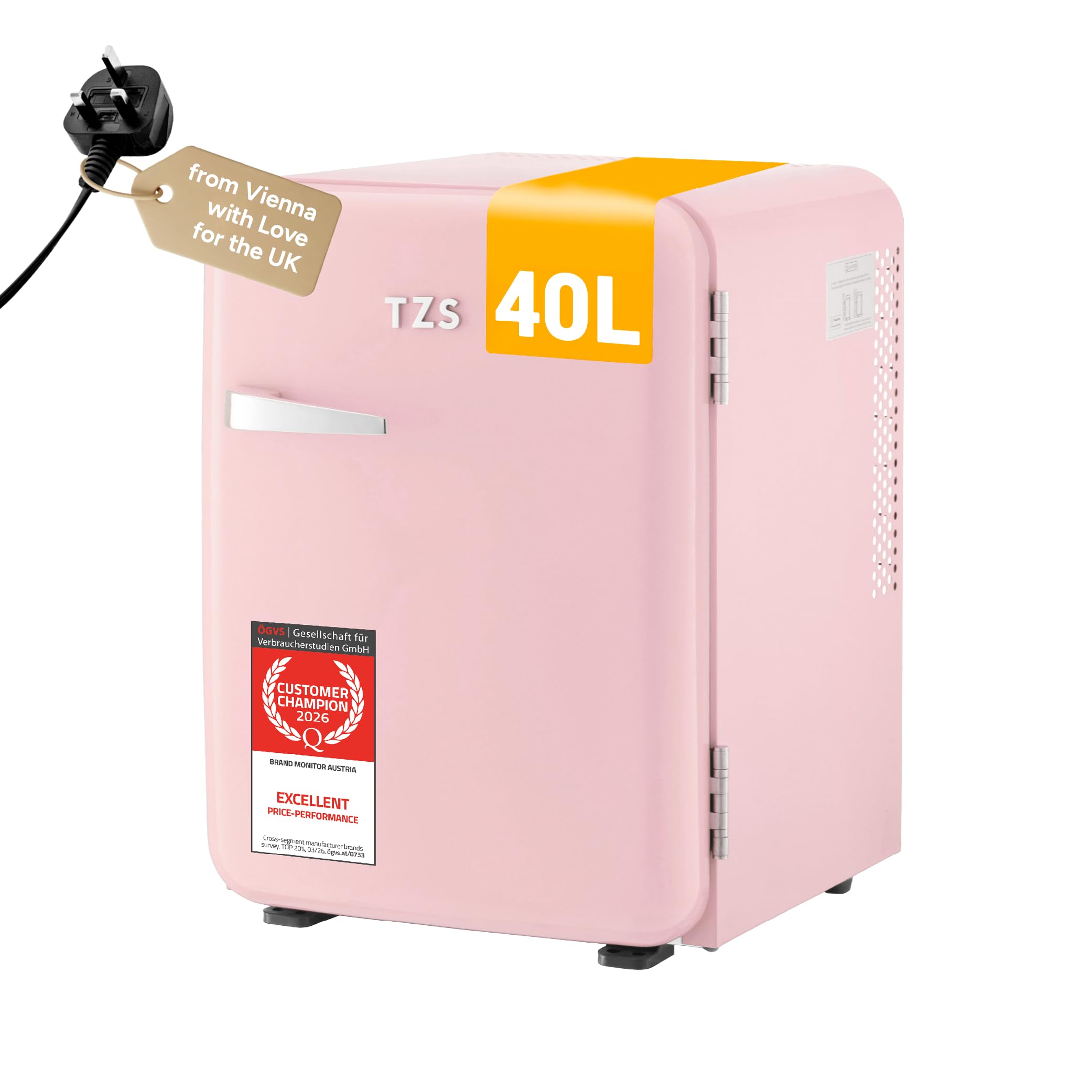 TZS First Austria - Retro Mini Fridge 40L - Silent Operation - Vintage Minibar for Bedrooms & Offices - Mint — view 10