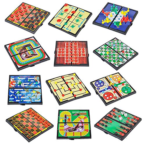 4E's Novelty 12 Bast Travel Sized Board Games. These Magnetic Games Set Contains All of Your Classic Favorites: Chess, Checkers, Tic-tac-Toe, Backgammon and Chinese Checkers are Included. 5