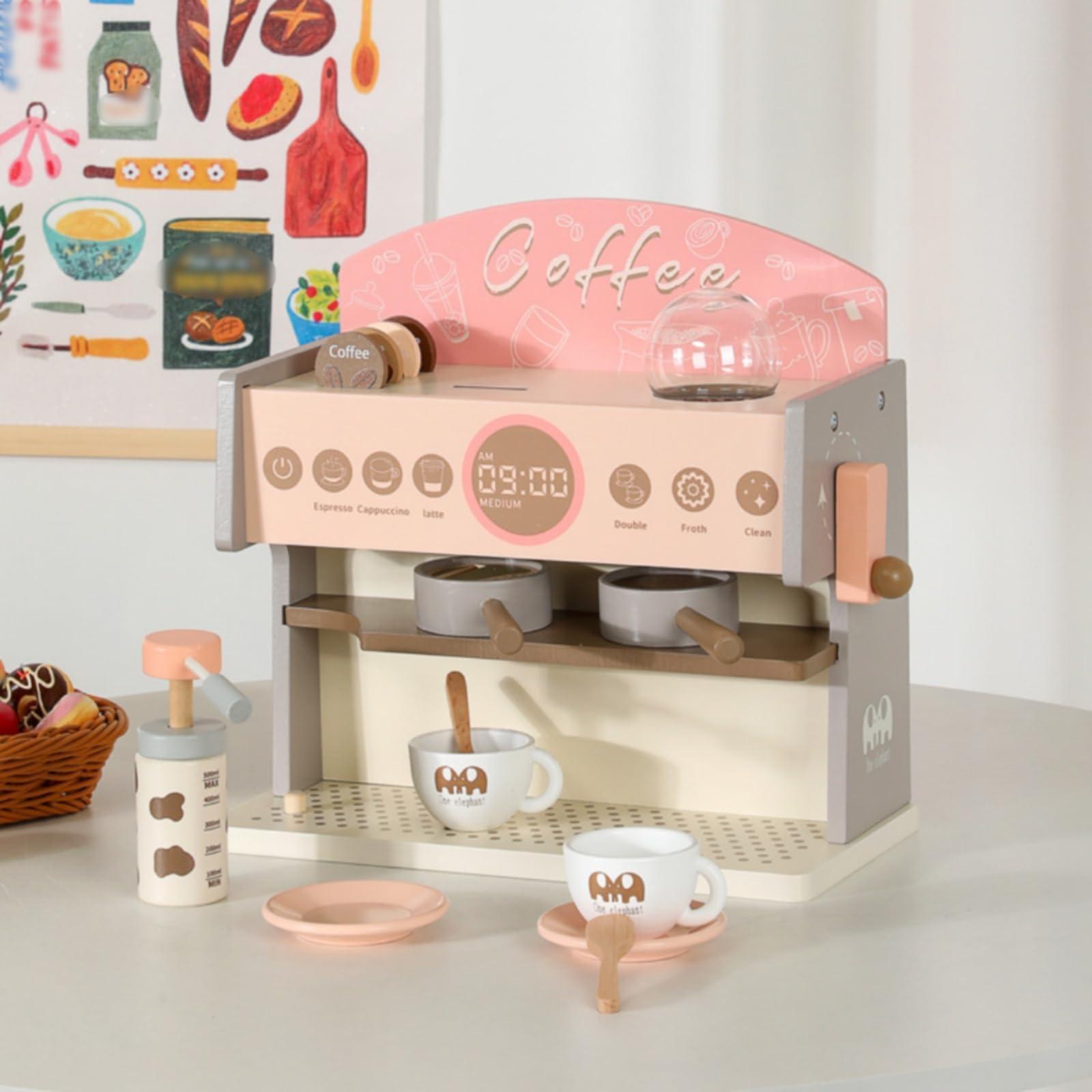 Accessori Inclusi a Tema Cucina Macchina Caffè Giocattolo in Legno Gioco di Imitazione per Bambini