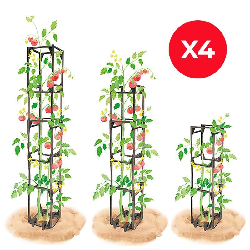 Lot de 4 Tuteurs pour Tomates et Plantes Grimpantes – Cage Modulable Jusqu’à 1,45 m – Autoportant, Évolutif, Montage Facile – Fabriqué en France – Iriso