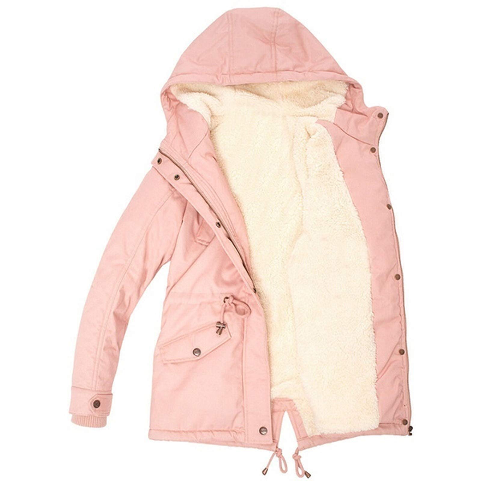 Generisch Regenmantel Damen Gefüttert Mit Teddy-Fleece Regenjacke Wasserdicht Wintermantel Lang Softshelljacke Langarm Regenparka Mit Reissverschluss Skijacke Damen Mit Taschen Übergangsjacke Outdoor