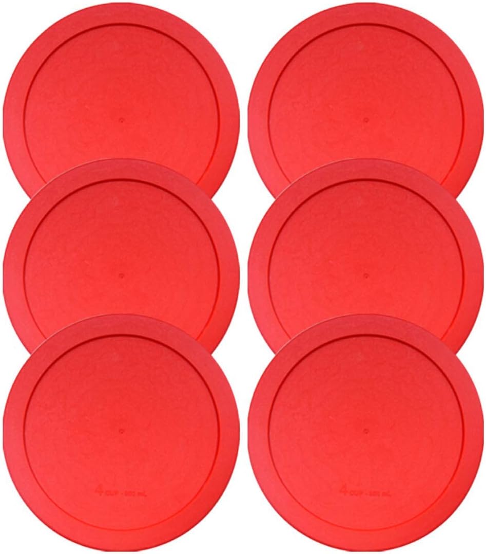 Lids for Pyrex and Anchor Round Glass Containers (2-Cups, Red-6 PACK)