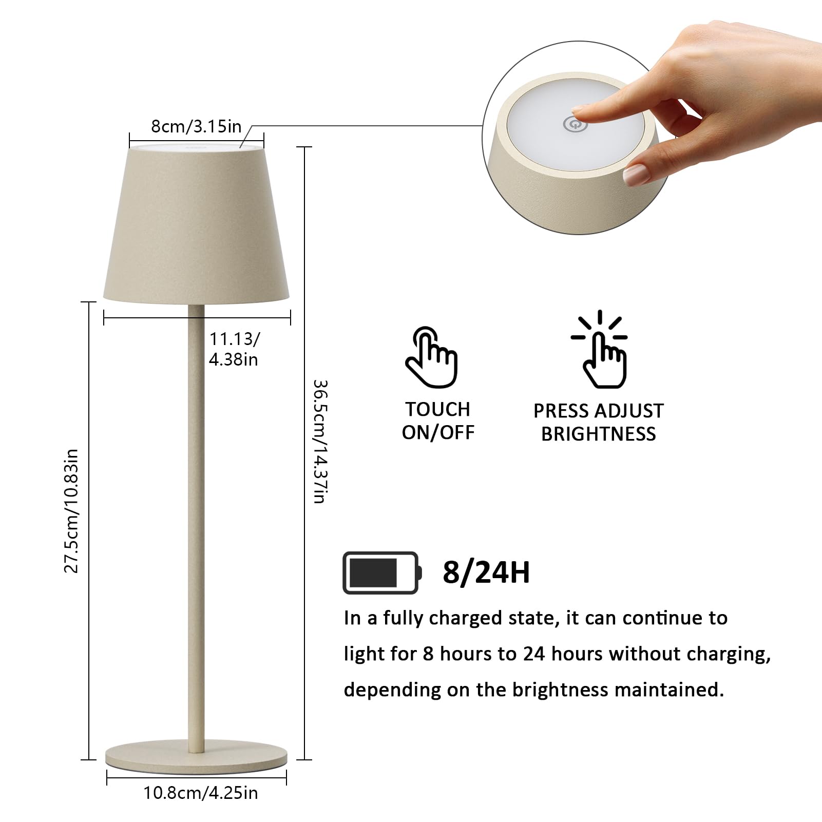K-Bright 4 Stück LED Dimmbare Akku Tischlampe Kabellose 36.5cm, Wiederaufladbar 2700K Warmes Licht led Tischlampe, Tischleuchte mit USB-C, IP54 Wasserdichte, Dünenbeige
