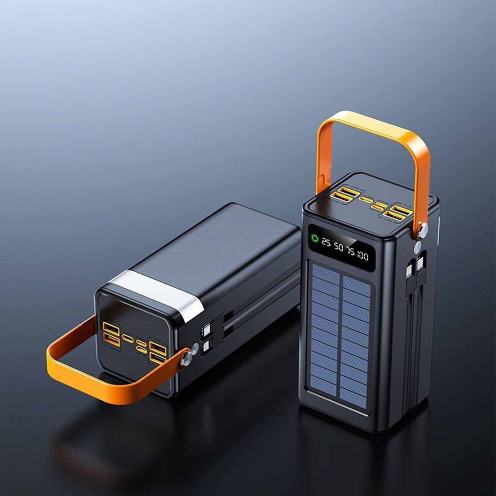 Cargador Solar Portátil,Equipo De Supervivencia 50000mAh con Luz Cables Integrados 4 Salidas Y 3 Entradas Batería Externa 120W 50000mAh para Todos Los Dispositivos Móviles Aire Libre