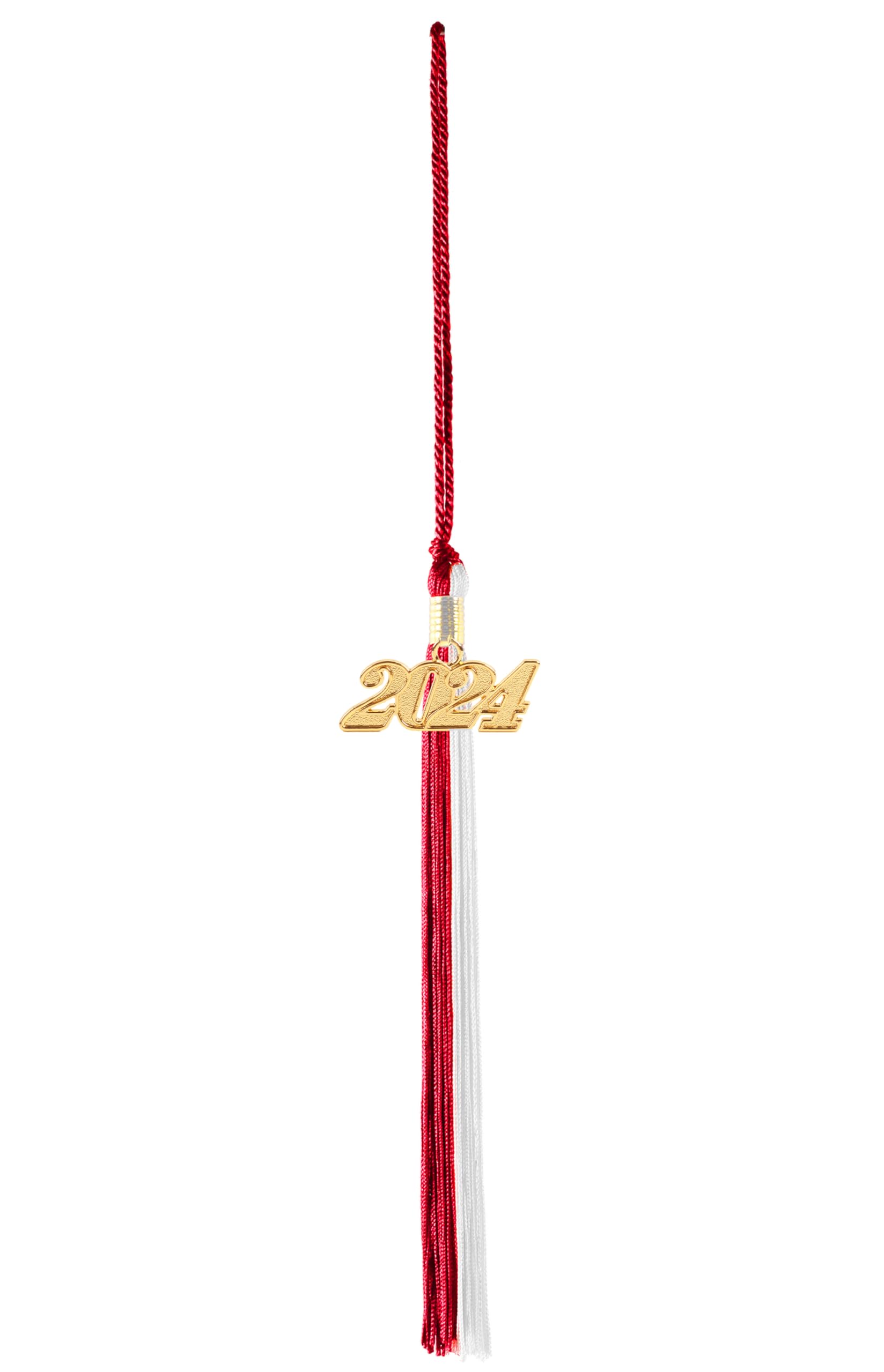 GRADFTY 10 Pack 2024 Graduation Tassels | Mixed Red & White With Gold 2024 Charm - Standard 9 Inch - View #3