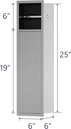 Miniatura 3 de Soporte de papel higiénico empotrado, soporte de papel higiénico cepillado con gabinete de almacenamiento para soporte de escobillas, soporte de