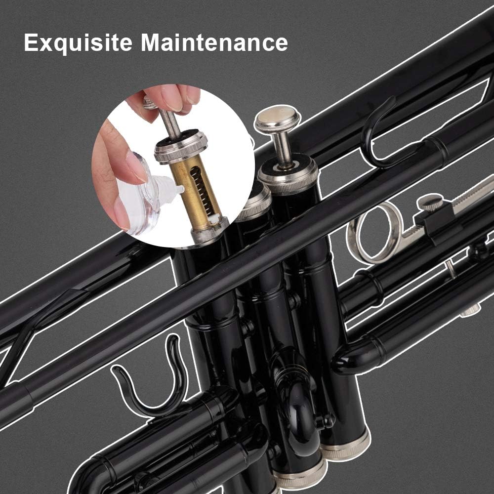 GLARRY Standard Trumpet Brass Bb Trumpet for Students and beginners w/Hard Case, Gloves, 7C Mouthpiece and Trumpet Cleaning Kit (Black) : Musical Instruments