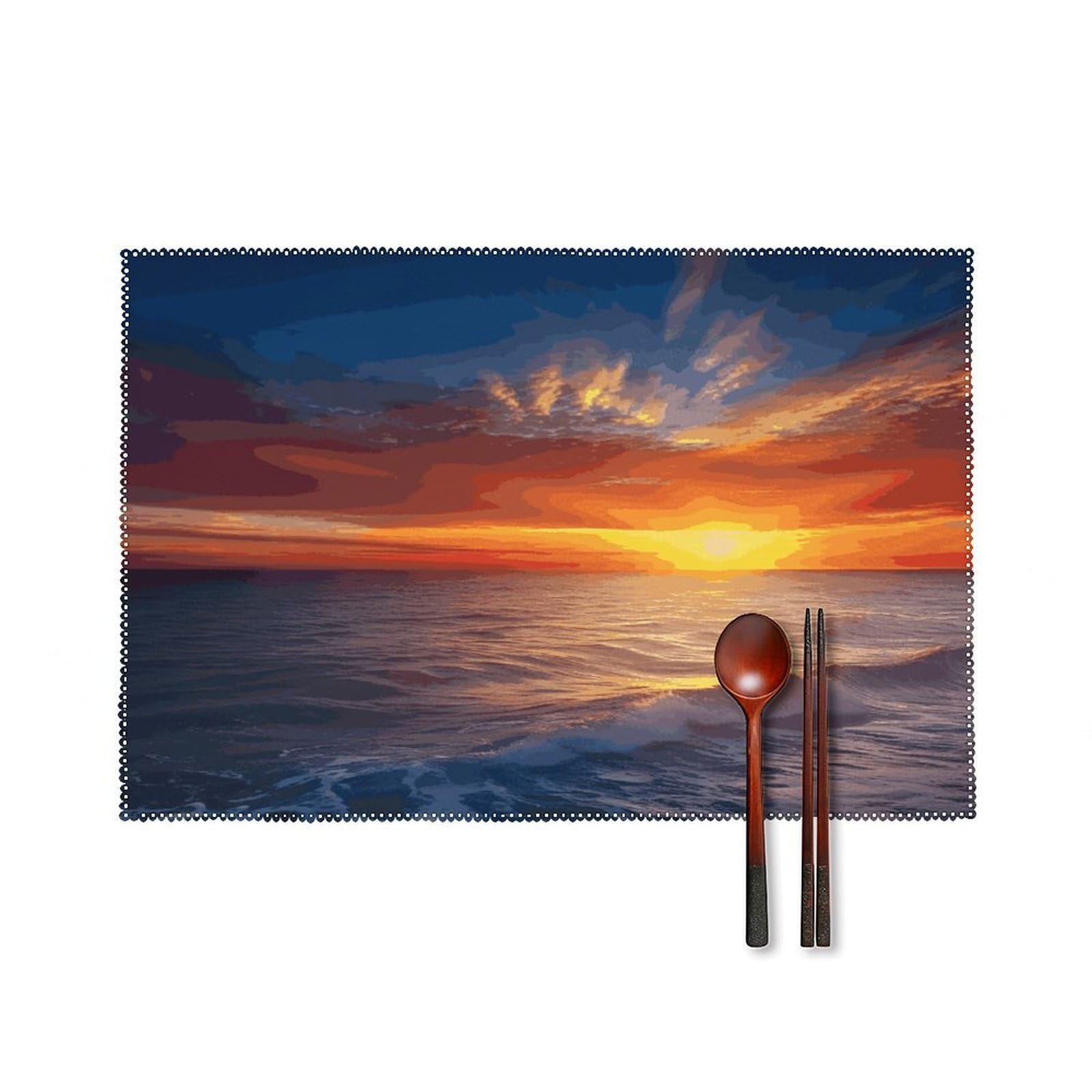 Sea and Sunset Placemats Set of 4 Canvas Place Mats Non-Slip Heat Resistant Table Mats Washable Waterproof Placemat Wipeable Tablemats for Kitchen Dining Decor Place Mat