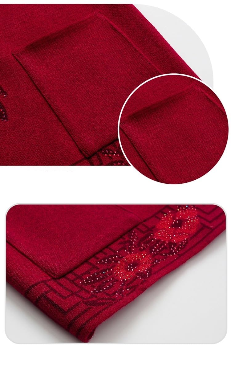 Cardigan Mujer Invierno,Suéteres Tipo Cárdigan De Punto para Mujeres De Mediana Edad Y Mayores Blusas De Estilo Chino para Mujeres Mayores Blusas con Estampados Retro para Madres Suéter De Punto