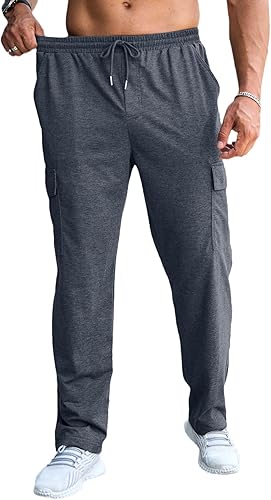 Vista 3 de CTU Pantalones deportivos holgados de moda para hombre, ligeros, para entrenamiento, pantalones deportivos con parte inferior abierta con bolsillos