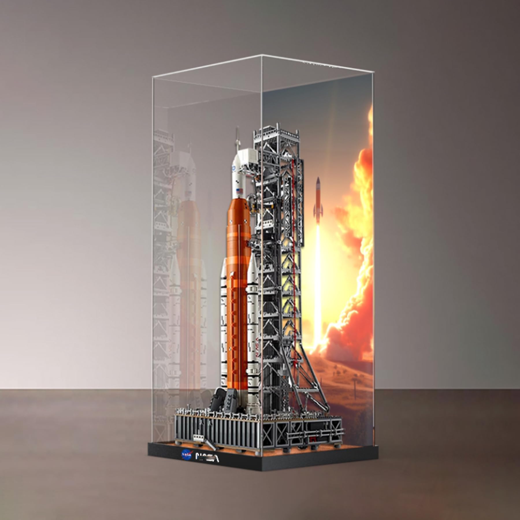 XNSHENGXAN Acrylic Display Case Compatible to Lego #10341 Artemis Space Launch System (13.7*13.7*29.5in), Display Cases for Collectibles, Sturdy Protection for Your Collectible,High Base+ Background