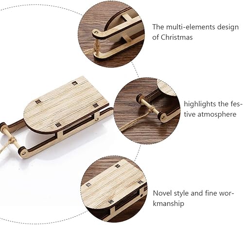 Miniatura 9 de VOSAREA Trineo de Navidad, trineo de madera en miniatura, trineo vintage, trineo navideño, colgante de Navidad para repisa, puerta, estantería,