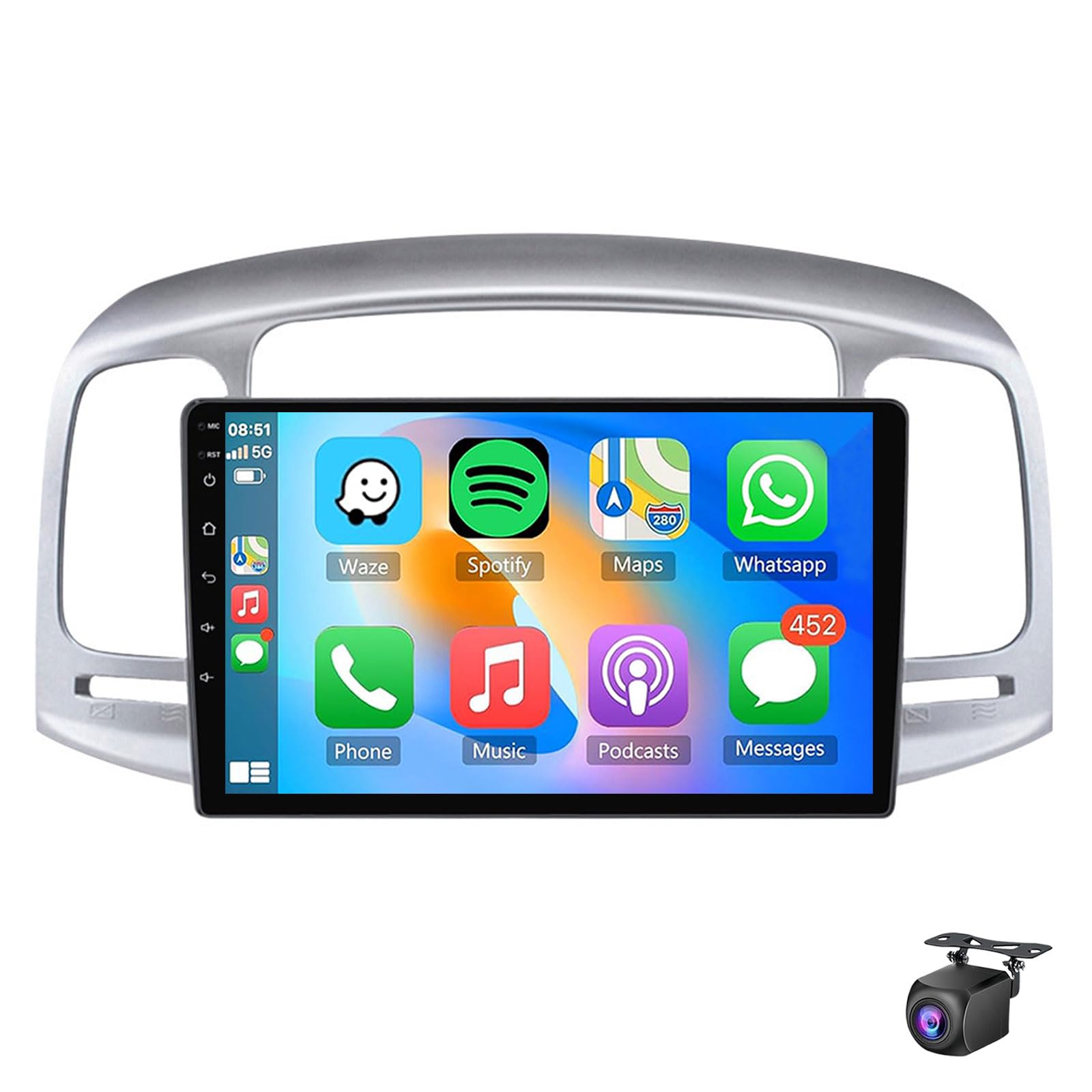 Ecpuk Android 15 Car Stereo for Hyun-dai Accent 2006-2011 9 Inch Touchscreen Car Radio with Wireless Carplay Android Auto GPS Navigation WiFi Bluetooth FM RDS EQ SWC Backup Camera(Size:8Core 8+128G)