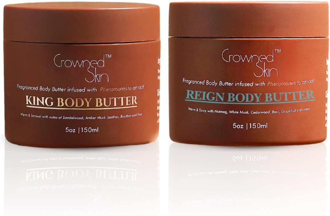 Crowned Skin King and Reign Cologned Body Butter Bundle | Sandalwood, Leather, Fresh, and Nautical Scents | Infused with Organic Shea & Mango Butters | Moisturizing Formula with All-Day Fragrance
