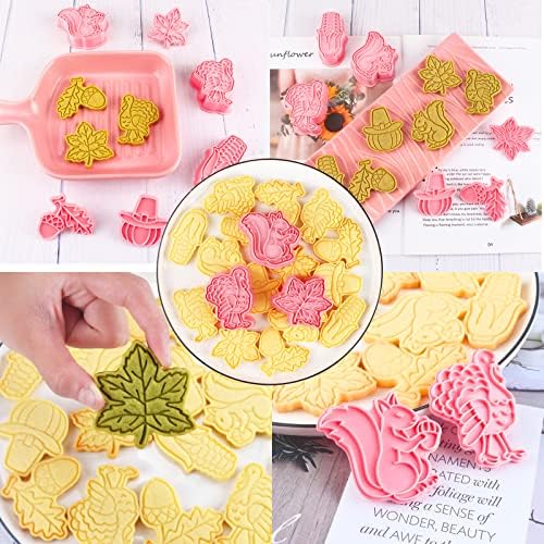 6 Pieces Autumn Thanksgiving Cookie Cutters Set,Thanksgiving Biscuit Cutter Pumpkin Pine Nuts Squirrel Deciduous Turkey Corn Shaped DIY Biscuit Fondant Cutters for Party Baking Thanksgiving