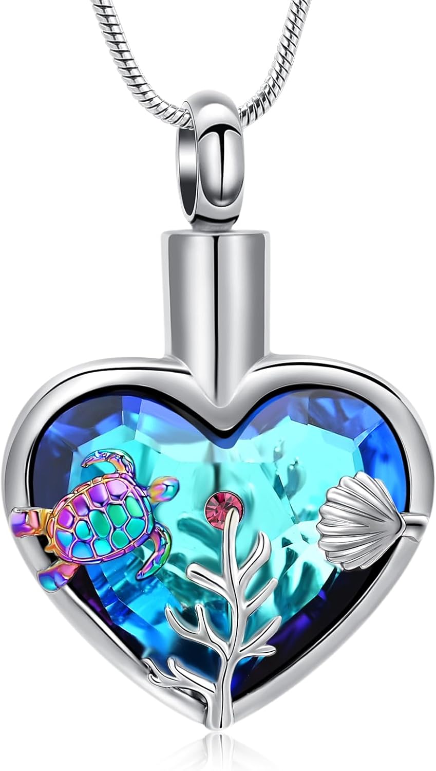 zeqingjw Sea Turtle Cremation Urn Necklaces for Ashes for Women Men Stainless Steel Urn Keepsake Jewelry Memorial Urns Pendant Jewellery for Pets/Human