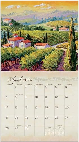Legacy Wine Country Hills - Calendario de pared colgante de papel amarillo de 13 x 12 pulgadas disponible en Yaxa Venezuela