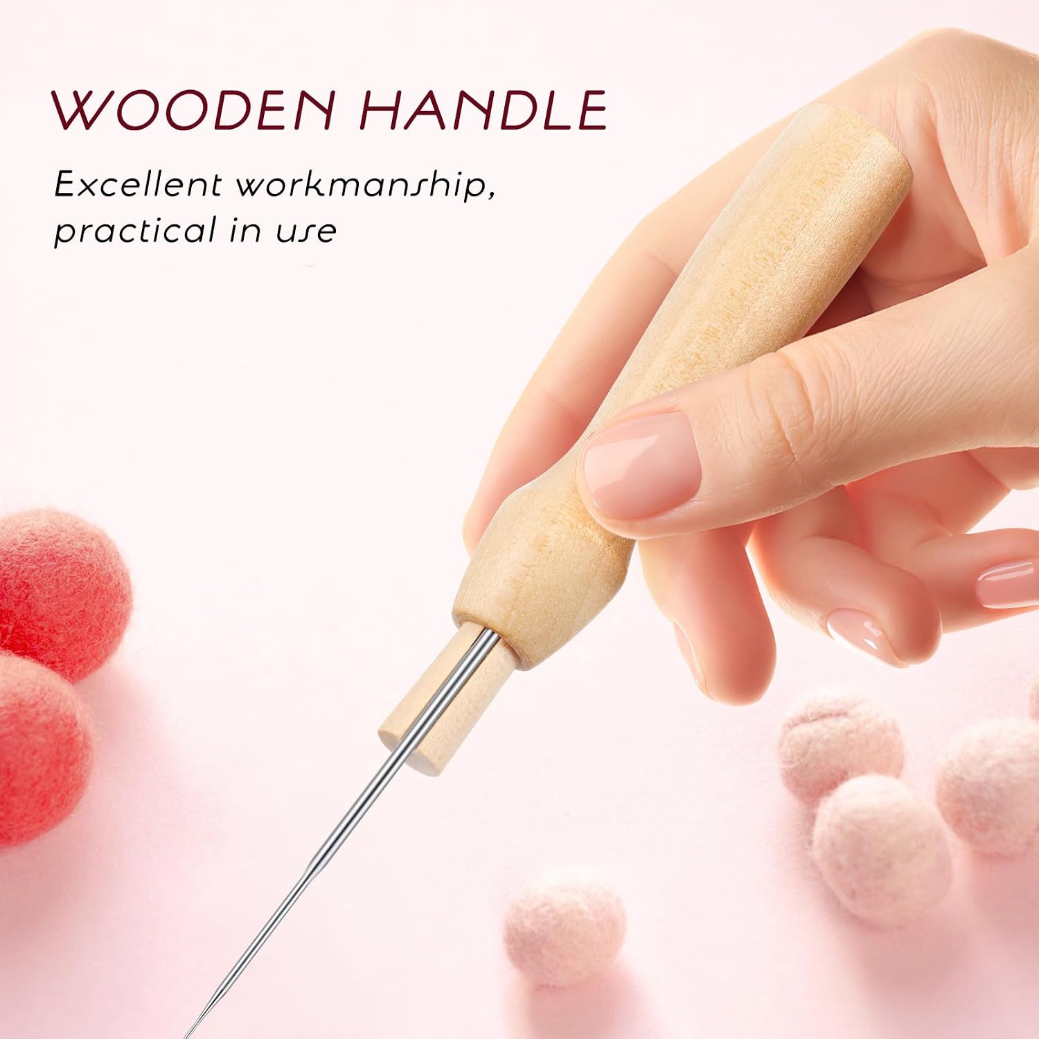 Homoyoyo 46pcs Wool Felting Tool Set with Wooden Handles Needle Felting Kit for Beginners Includes 9.1cm 8.6cm 7.8cm Needles for DIY Craft Projects and Needlework