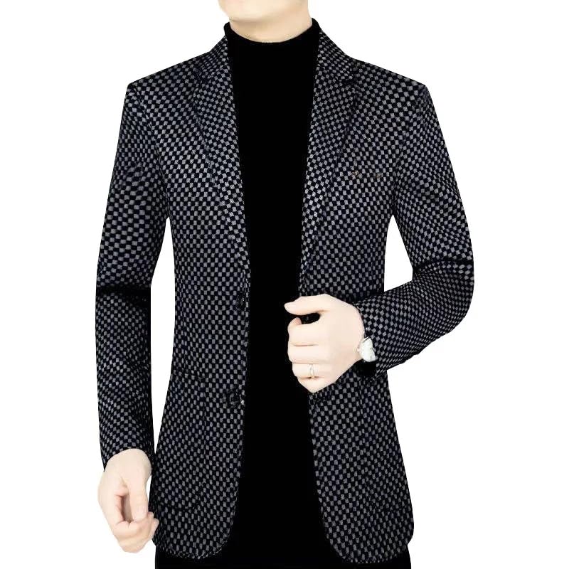 LIXINGHEITANG Men Houndstooth Business Casual Suits Jackets Korean Design Coats Spring Autumn Slim Clothing2