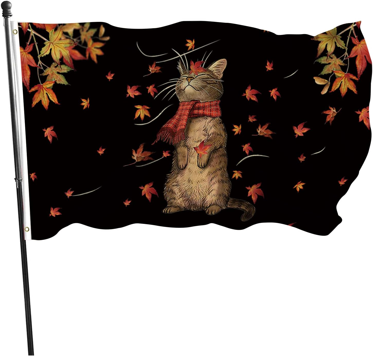 Fall Flag 3x5 Ft Cat Maple Leaf Large Double Sided