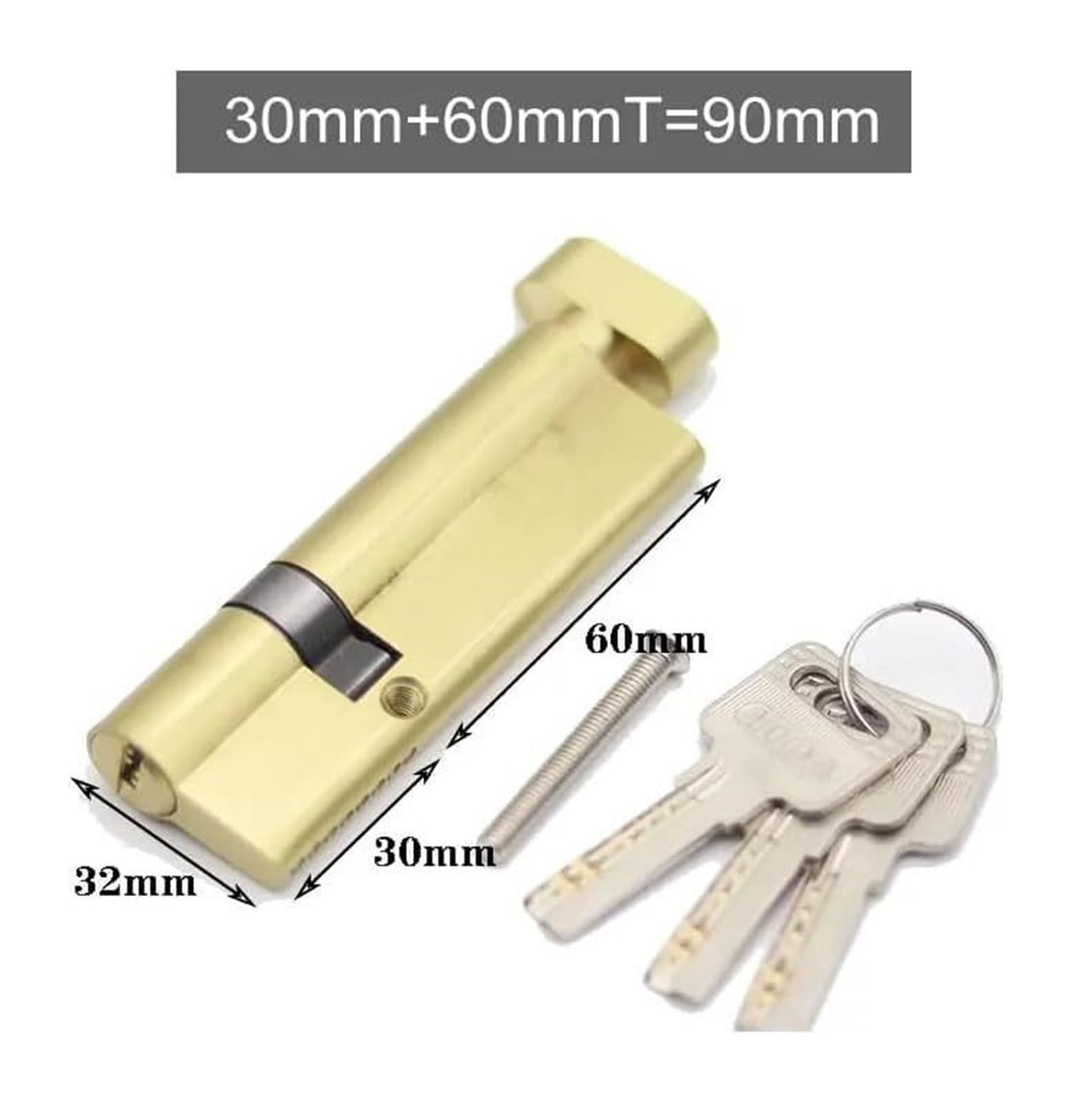 Mosiężny Cylinder Zamka Drzwi, Wysokość 32 Mm, Długość 90-100 Mm, 3 Klucze(30x60t)