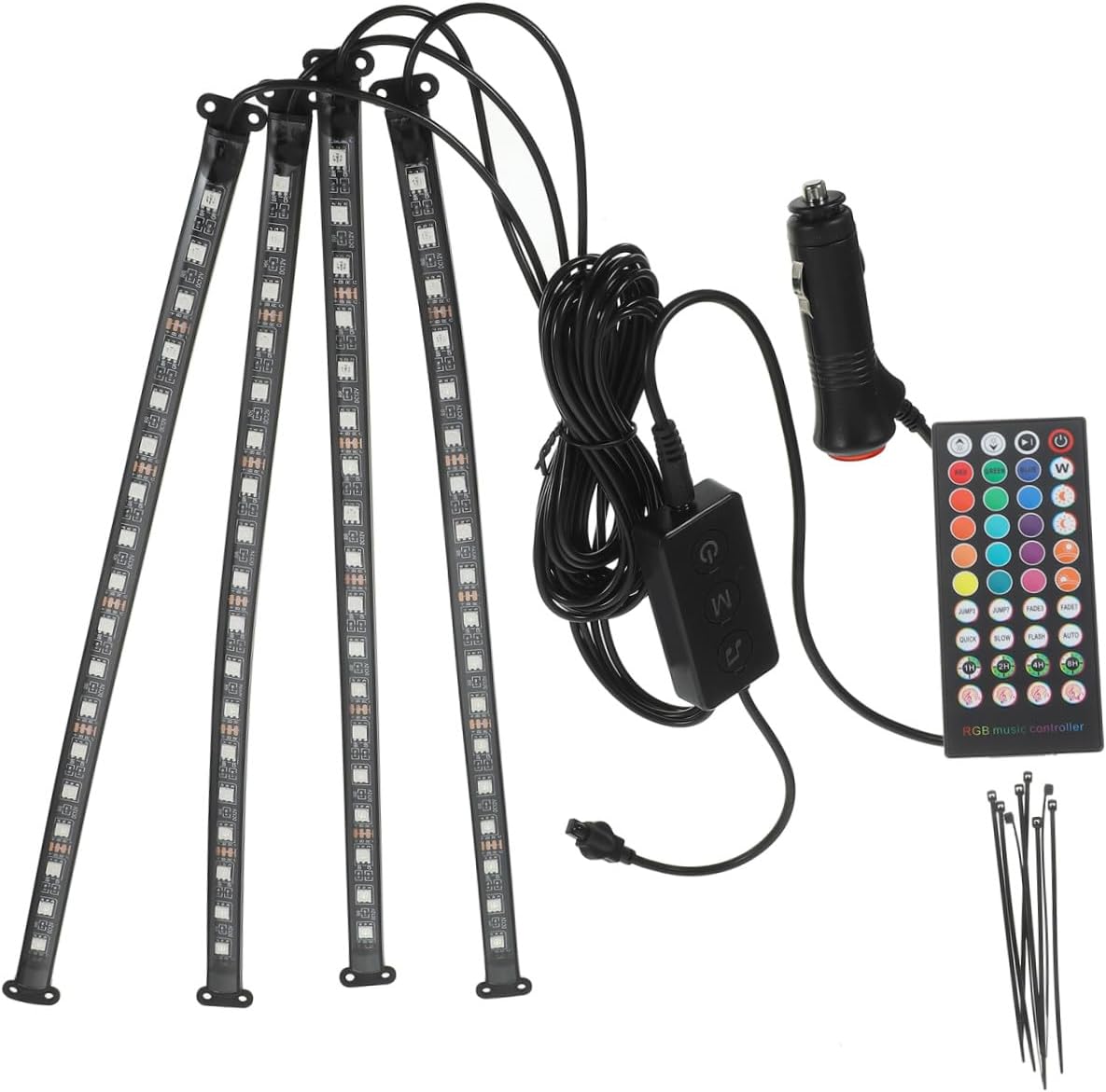 Alipis Car Interior LED Strip Light Kit with Remote Control Multicolor Lighting for Stylish Decoration Mode Easy Installation Compatible with All Vehicles