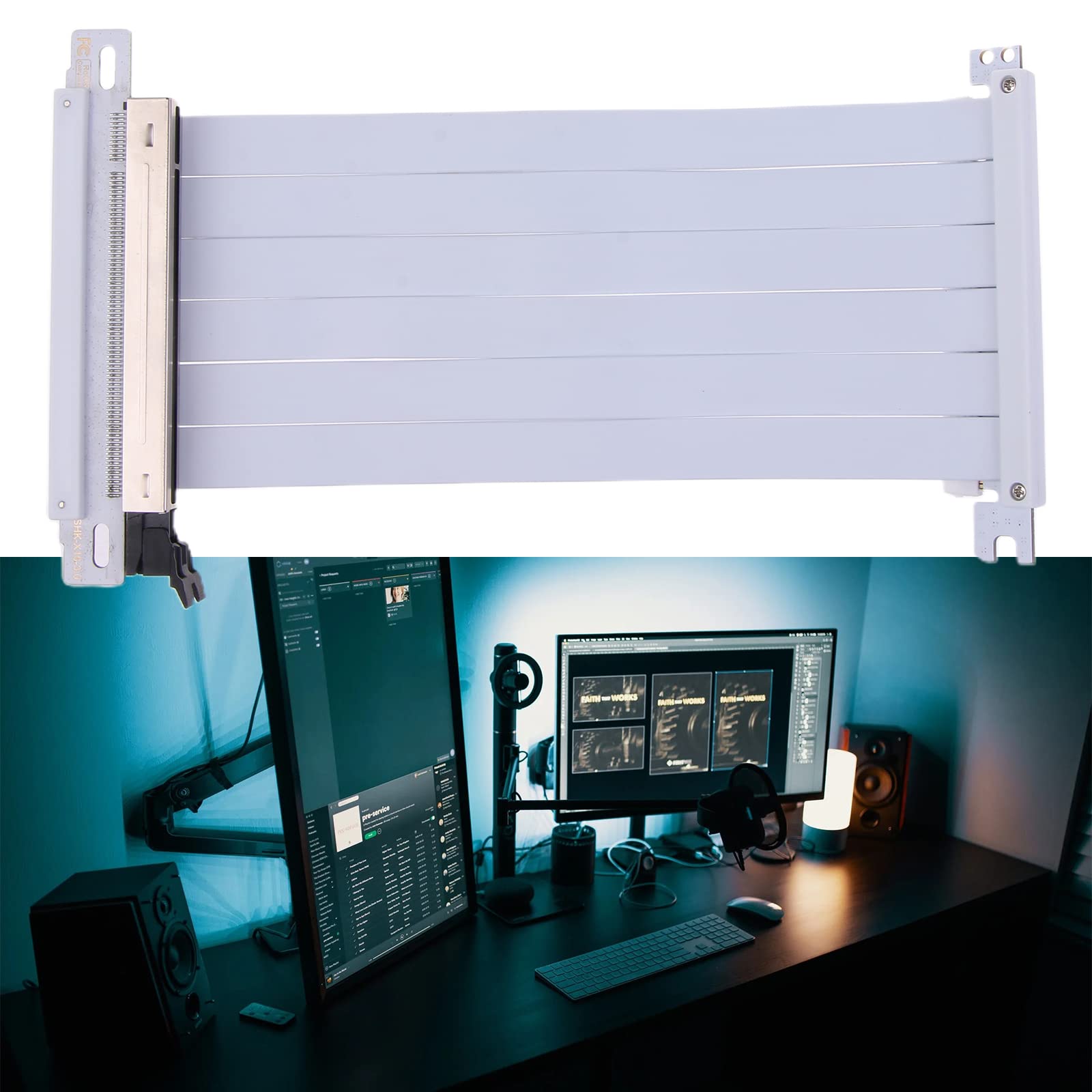 ljhnba Double Reverse Graphics Card Extension Cable PCIe X16 Flexible GPU for PC Case Connector Wire Extension Cable