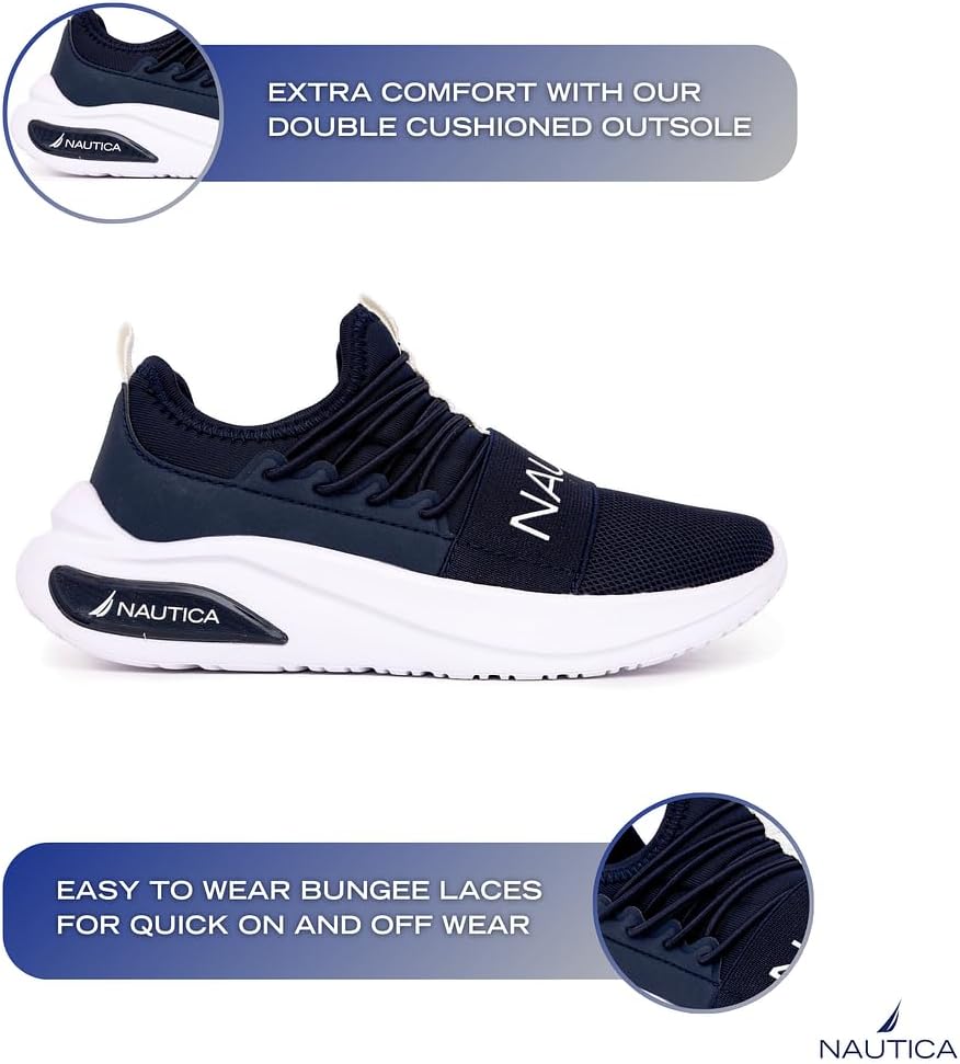 Nautica Kids Athletic Slip-On Sneakers - Comfortable Bungee Running Shoes for Boys and Girls - Stylish and Supportive Footwear for Active Kids (Big Kid/Little Kid/Toddler)