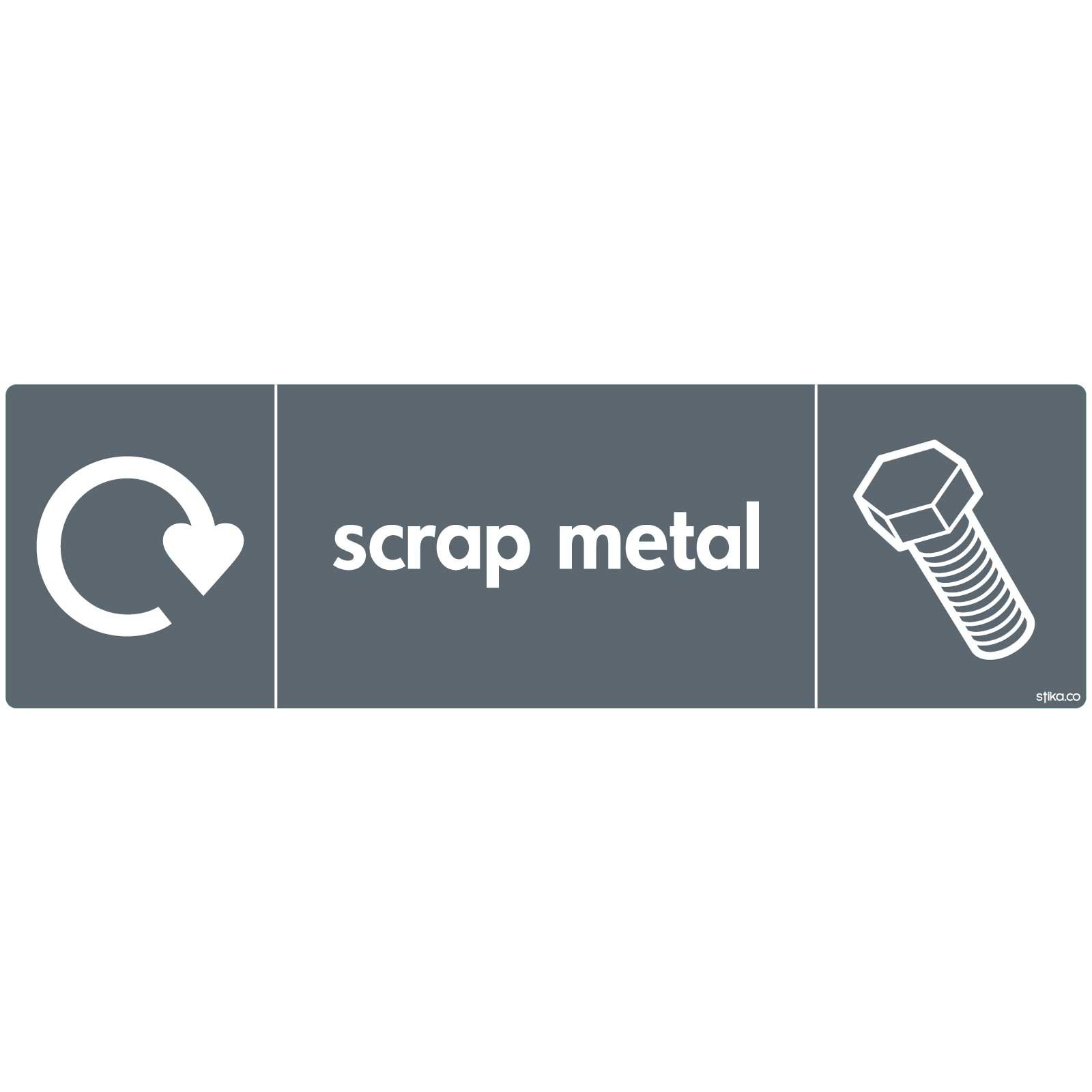 Stika.co Scrap Metal Pack Of 2 Recycling Signs - Wrap Recycle Now Self-Adhesive Vinyl Stickers, 200 X 60Mm - Bs En Iso 7010 Compliant Bin Labels