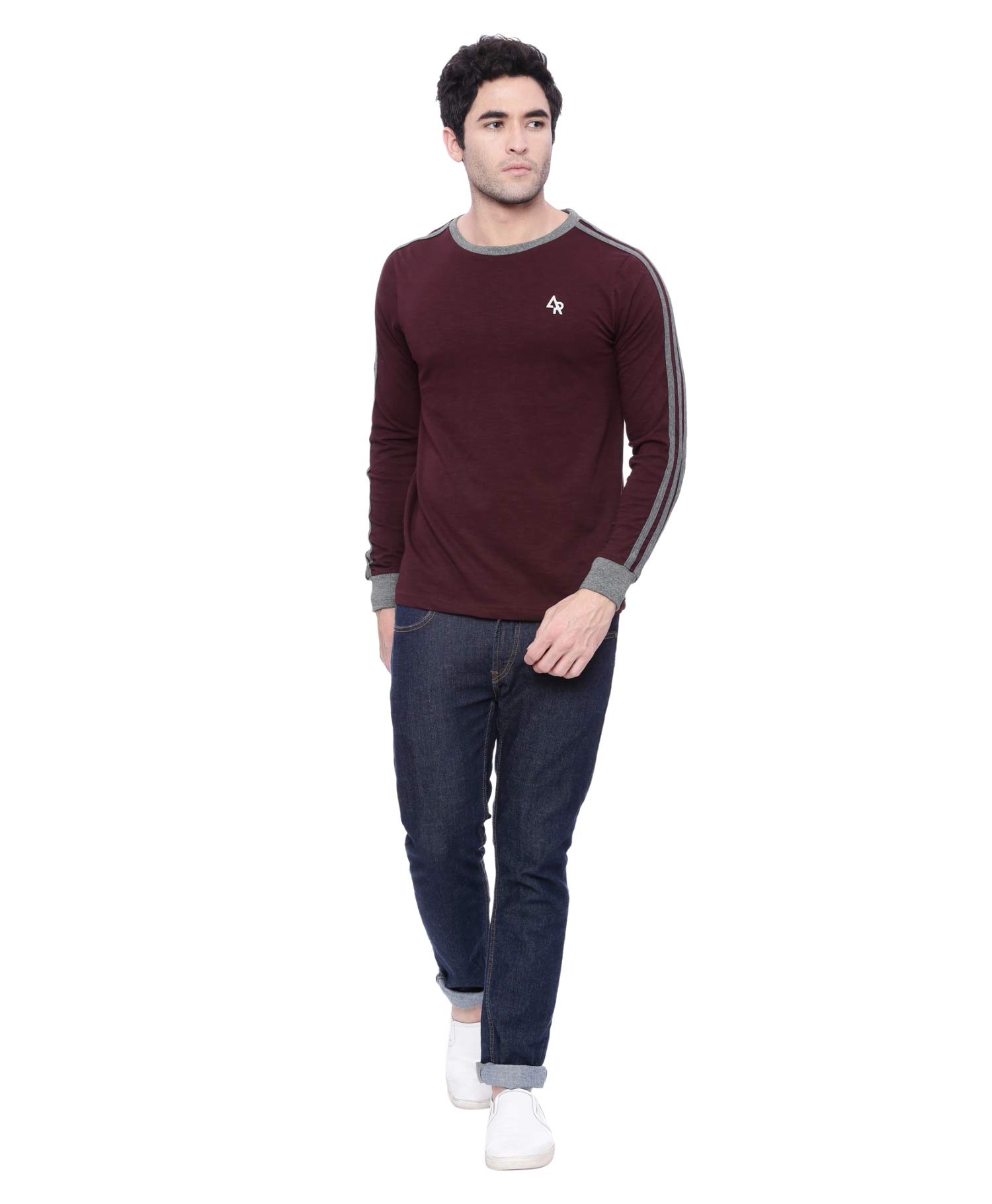 ADRO T-shirt da uomo a maniche lunghe a blocchi di colore