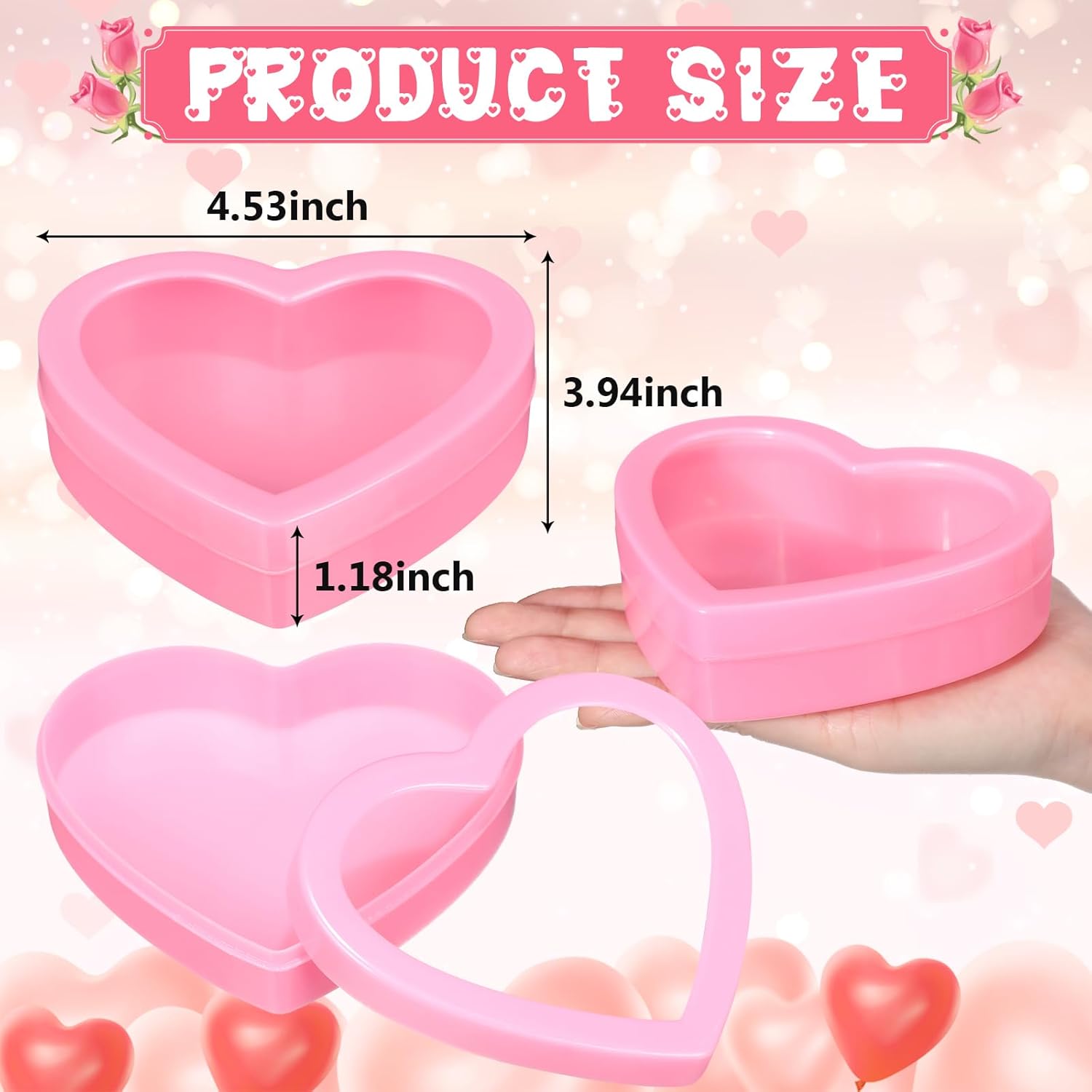 Colingmill 12 Pcs Small Heart Containers Heart Plastic Storage Boxes with Clear Window Lids Valentine's Day Gift Boxes for DIY Presents, Crafts Organizer 4.53 x 3.94 x 1.18 Inches (Pink)