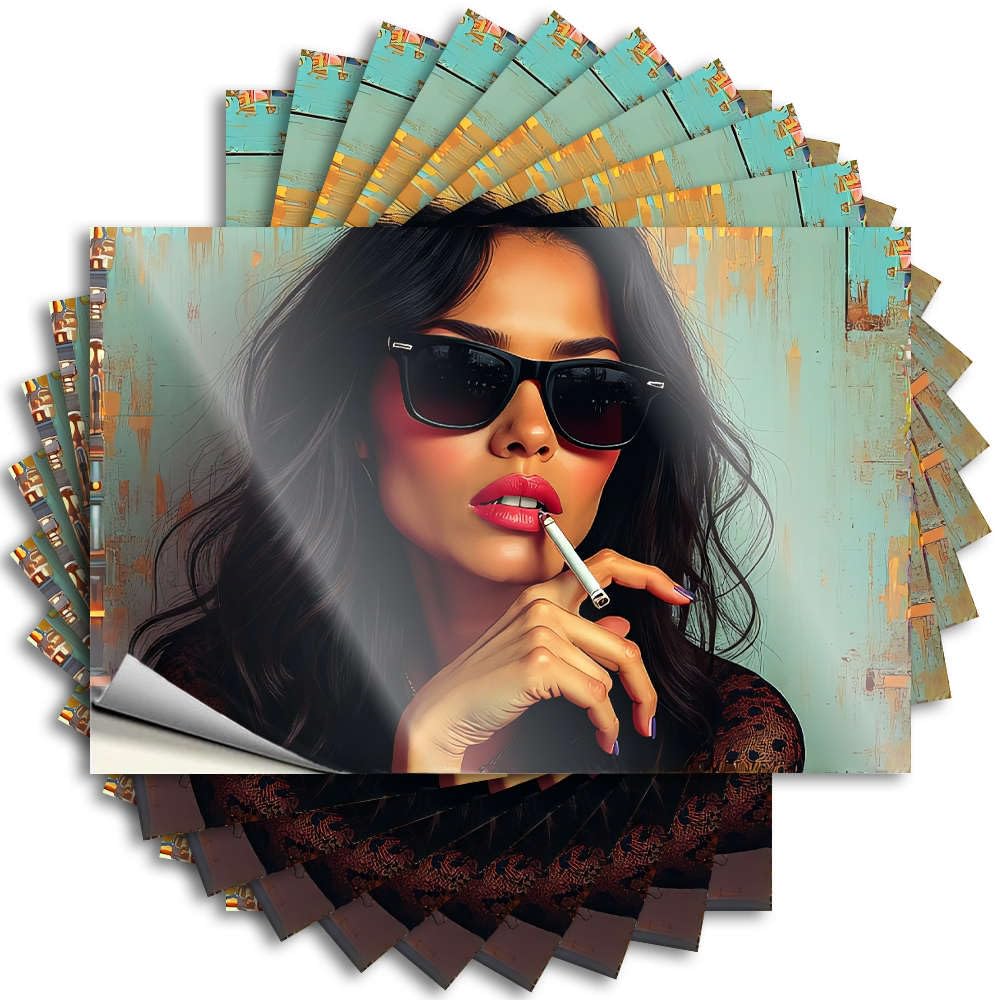 Bumper Gamers Accessories Durable Vinyl - Woman with Sunglasses Holding A Cigarette. Hard for Narrow Use(8X12CM)