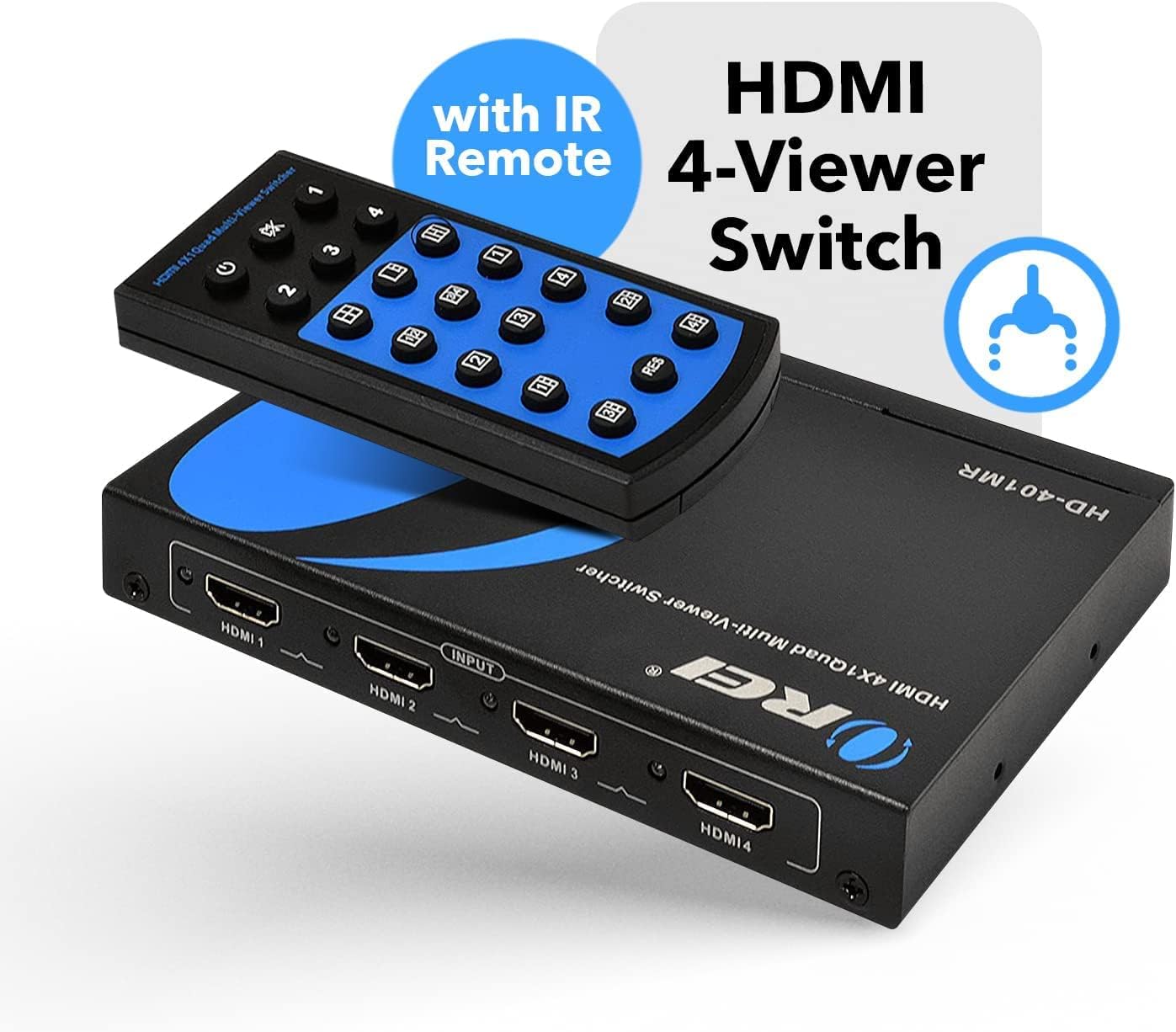 OREI HDMI Multi-Viewer 4x1 Seamless HDMI Switch - 4 Ports, IR Remote, Supports up to 1080p, Security Camera, HDMI Switch 4 in 1 Out on Single Display