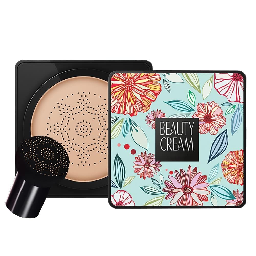 KhaznaMushroom Head Air Cushion Foundation, CC Cream Water Feeling Flawless BB Cream Moisturizing Oil Control, Lightweight & Smoothing Natural Concealer
