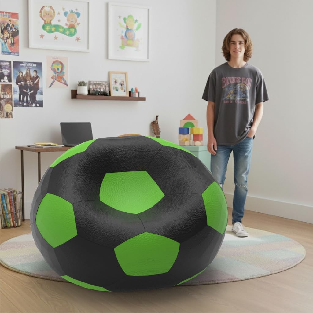 Bean Bag Chair Cover | Size: 2XL | Color: Black Pea-Green | Without Beans | Premium Leatherette Cover (CMF 1547)-image-36