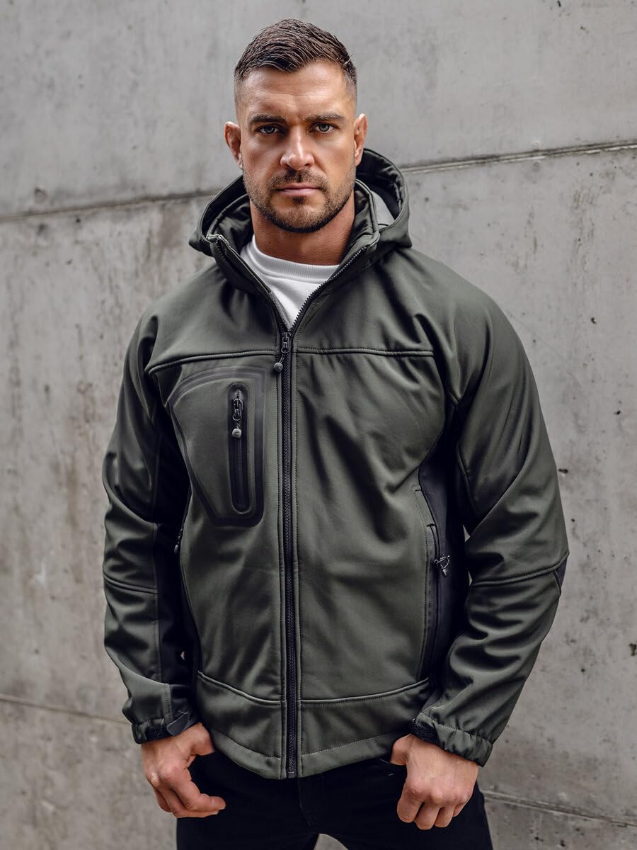 BOLF Hombre Chaqueta Softshell de Entretiempo con Capucha Cierre de Cremallera Cuello alto Cazadora Ropa de Abrigo Transirable Cortavientos Outdoor Plumas Estilo Deportivo Mix 4D4