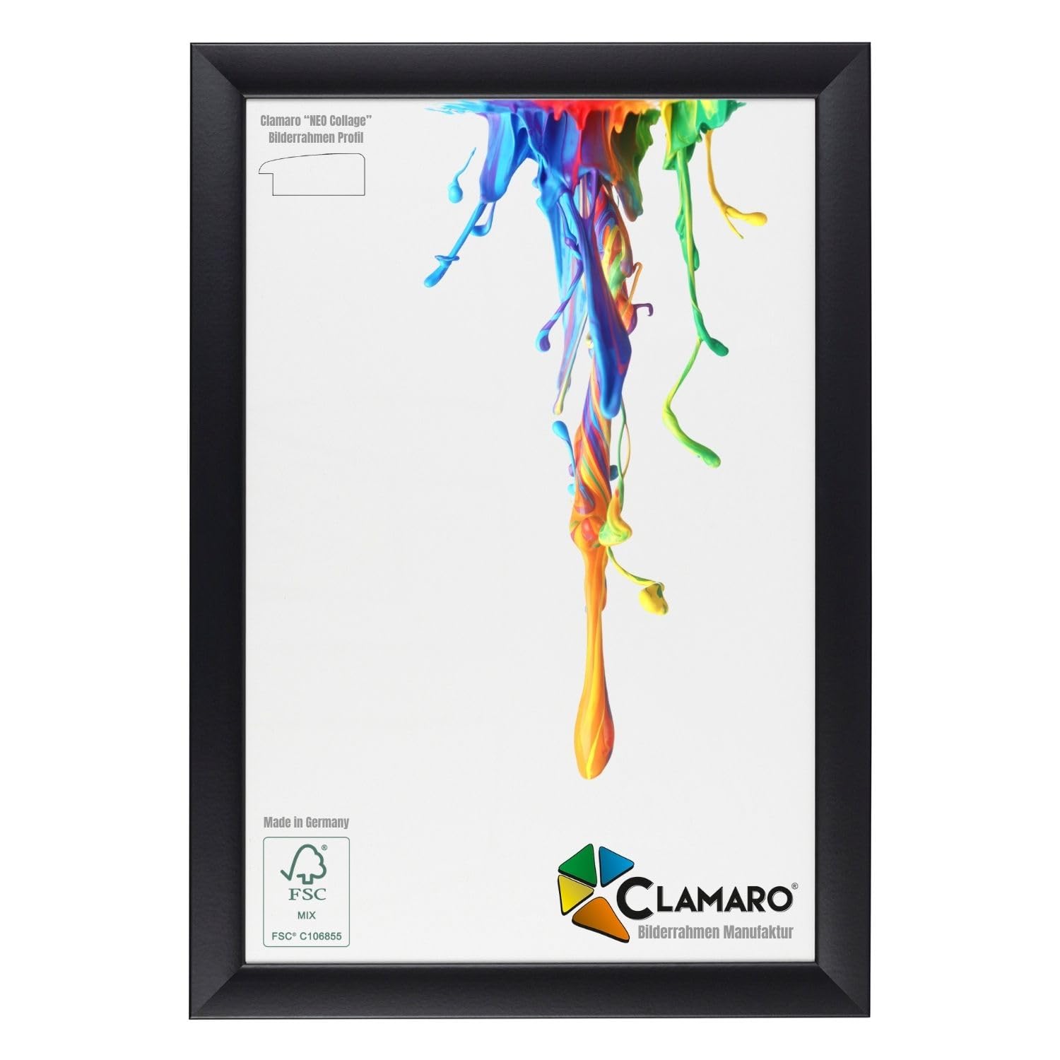 CLAMARO 'Neo Collage' Picture Frame 16 x 24 cm Handcrafted to Measure Matt Black MDF Wood Design Wooden Picture Frame incl. Acrylic Glass and Metal Hanger (Landscape and Portrait Format)