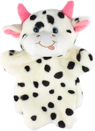 Andux Lindo juguete de peluche suave de marioneta de mano (vaca blanca y negra SO-10)
