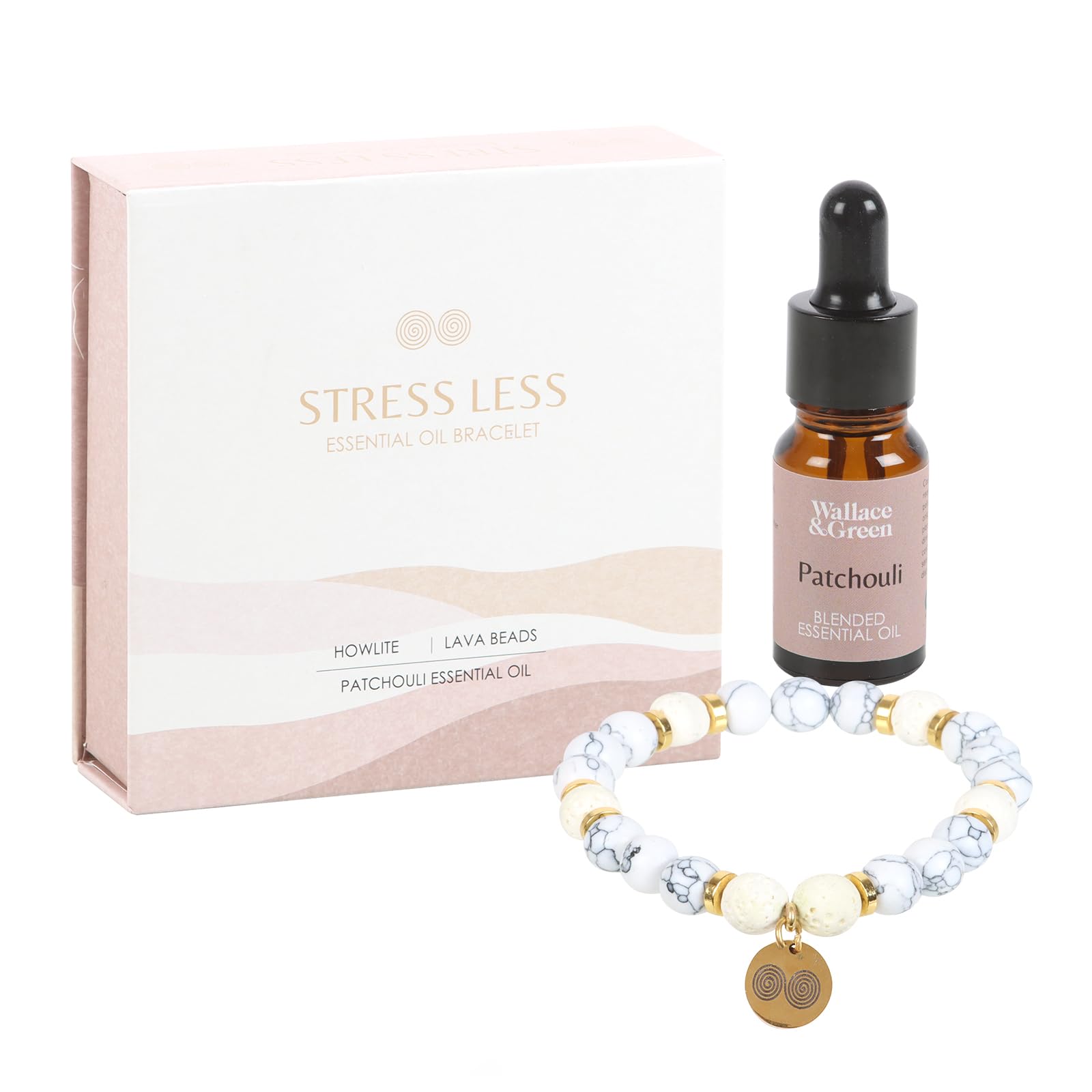 Wallace & Green Stress Less Lava Bracelet with Aromatherapy Oil | Anxiety Gifts for Women, Crystal Bracelet, Anxiety Bracelet, Healing Bracelet for Women, Aromatherapy Gift for Women - Stress Relief