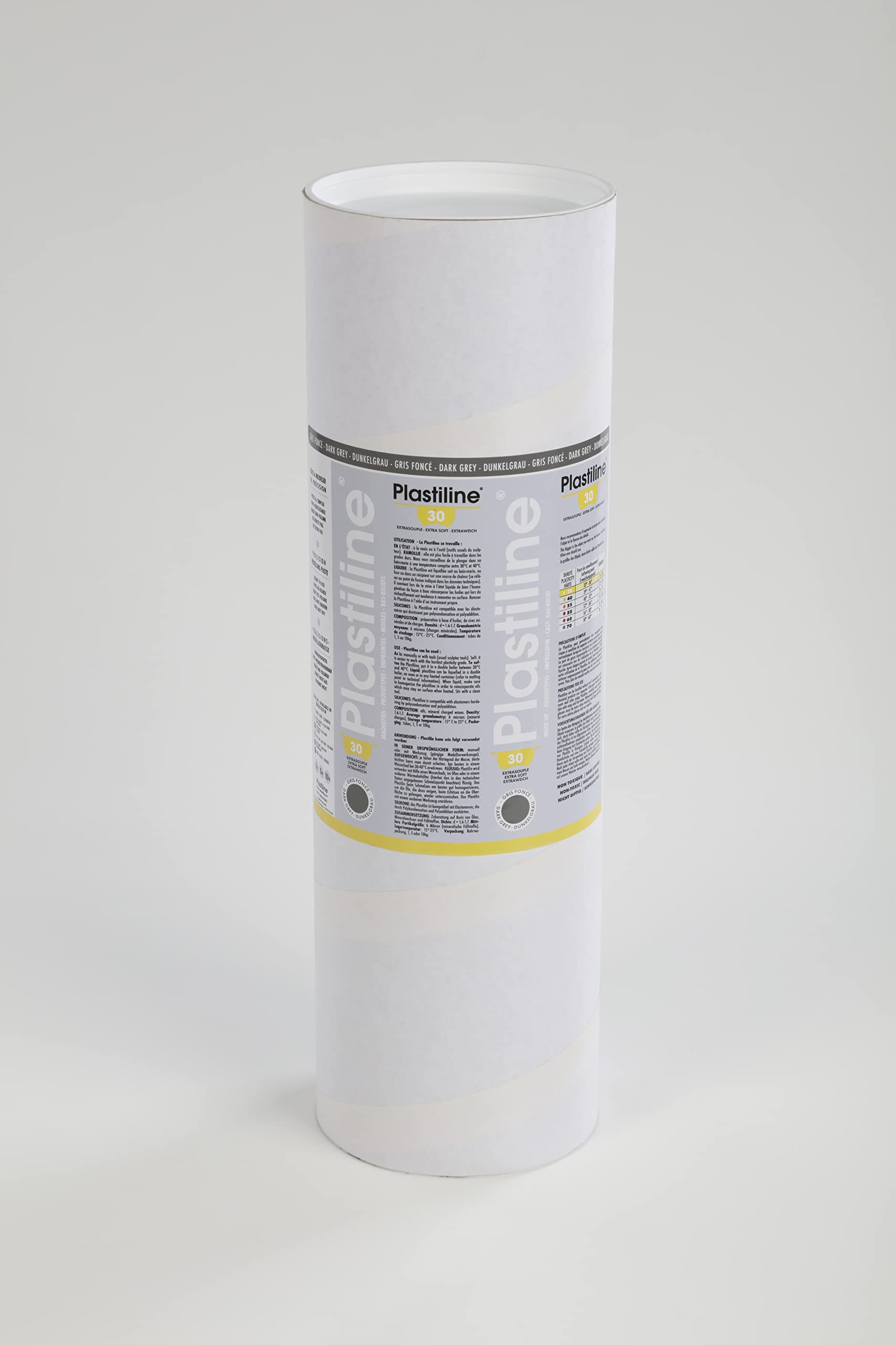 Plastilina 10730T - Tubo di plastilina - Pasta modellabile, alta precisione - Modellare, scolpire, plasmare - durezza 30 (extra morbida) - 10 kg - Colore Grigio scuro. Prodotto in Francia