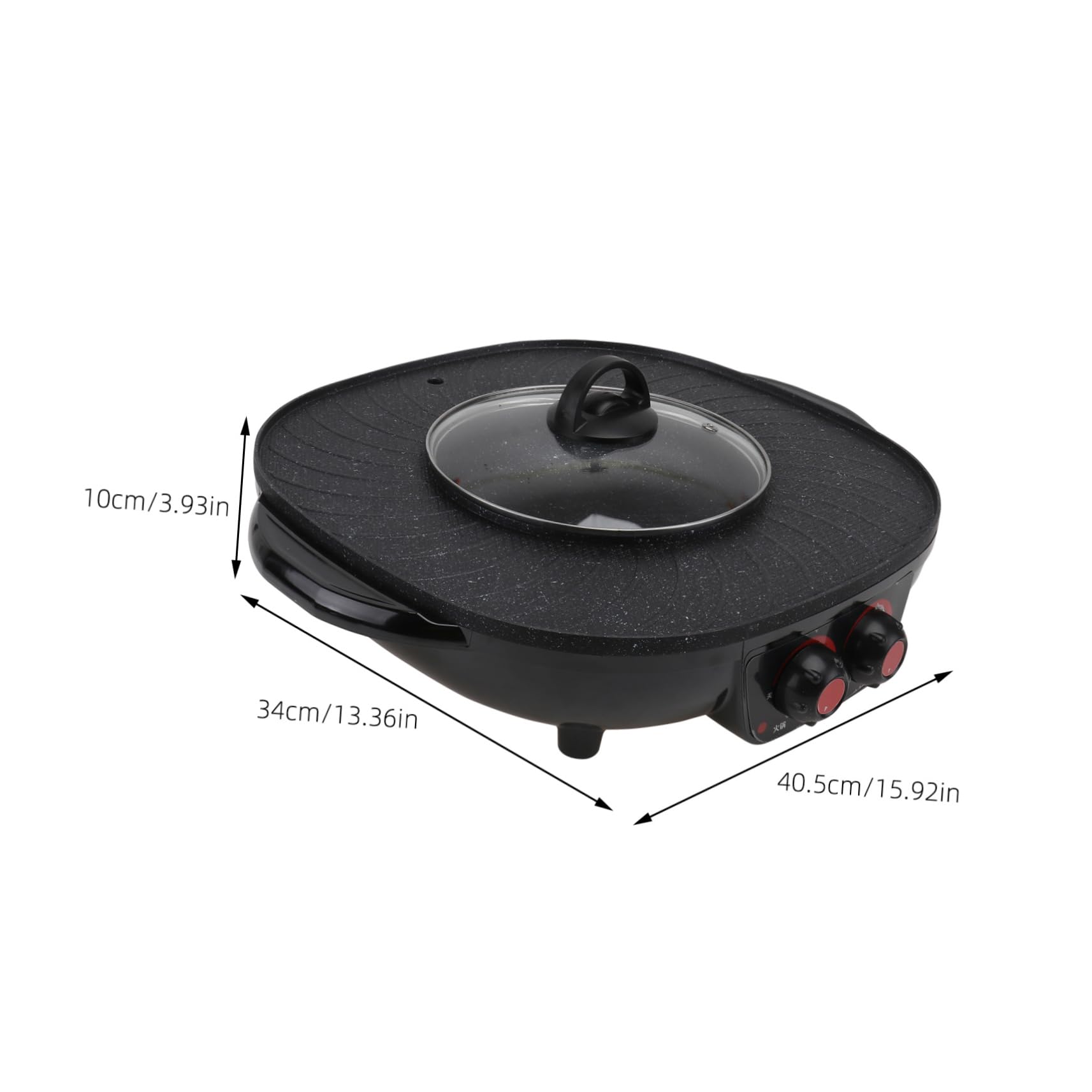 GRIRIW Electric Hot Pot Machine Bbq Grill Triangle Plug Non-stick Surface Health Care