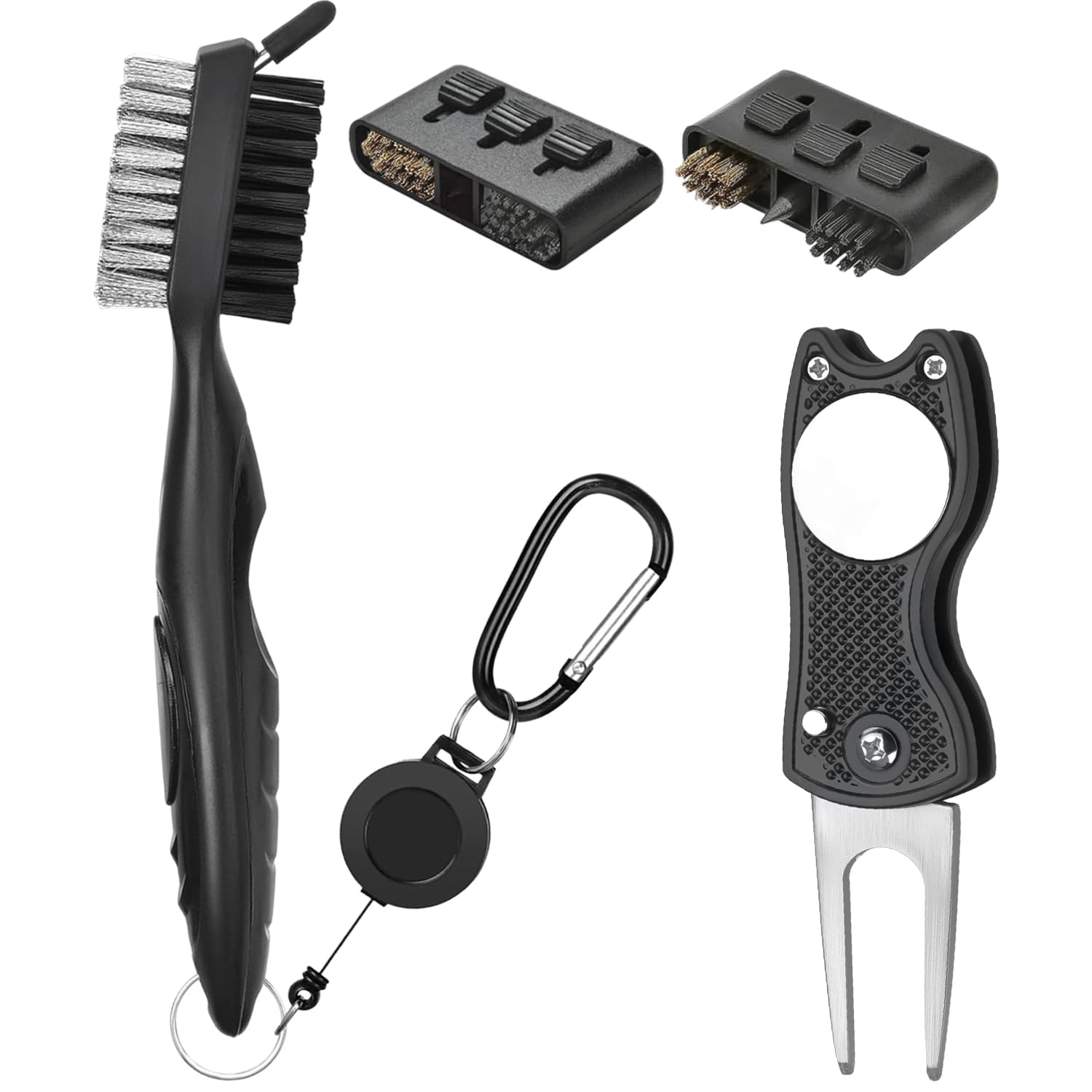 elook Golf Accessories, Golf Club Cleaner Brush and Groove Cleaner with Retractable Clip, 3-in-1 Golf Club Brush, Foldable Divot Repair Tool with Golf Marker