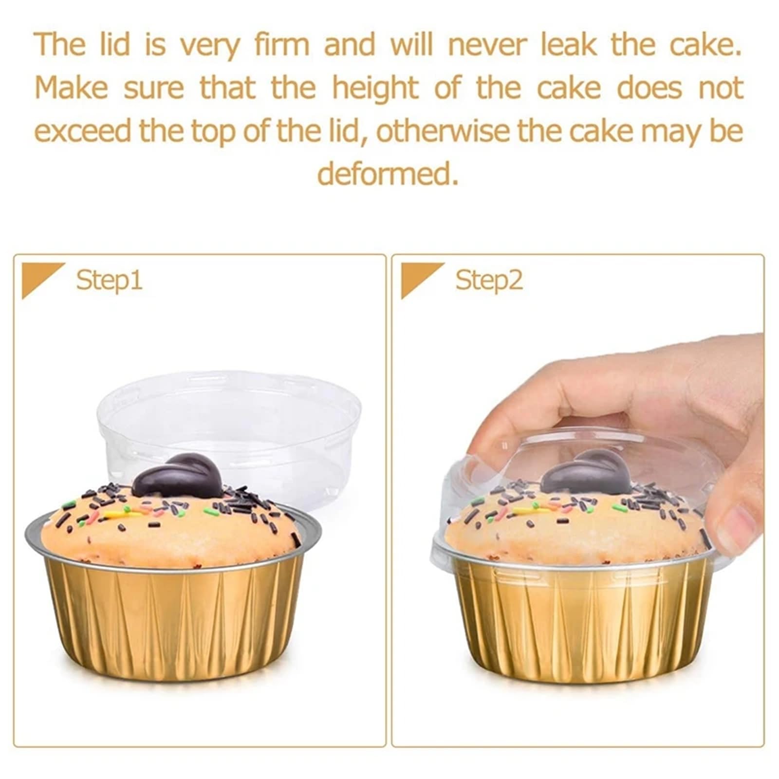 Moule Papier Muffin Coupes à dessert avec couvercles, lot de 50, supports caissettes en aluminium doré, gobelets transparents for pudding et cupcakes