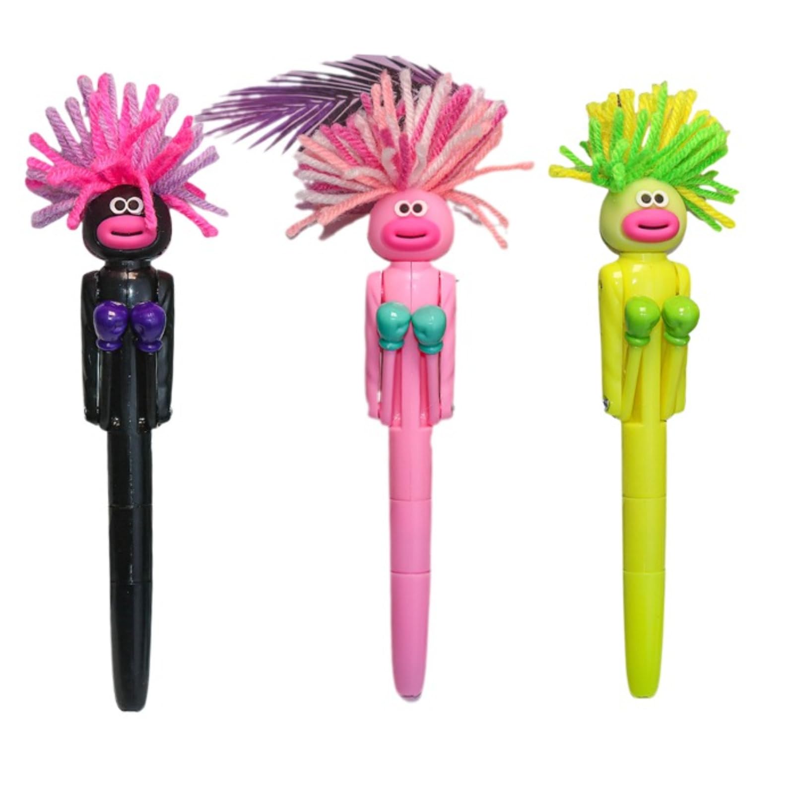 WANGHONGGOGO 3-piece fun character boxing contest pen, suitable for all ages, prank pen, children's ballpoint pe, office supplies, school supplies, silly and fun stress-relieving pe (1)